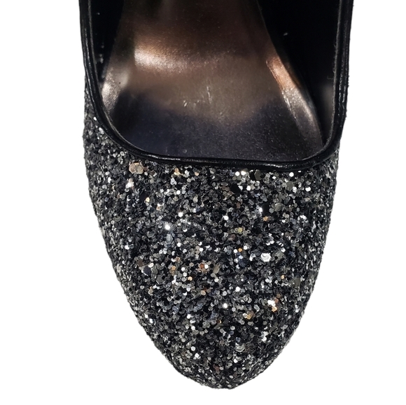 Madden Girl Black Silver Sequin Glitter Platform Heels Sz 9 Evening Party Gothic - Picture 7 of 13
